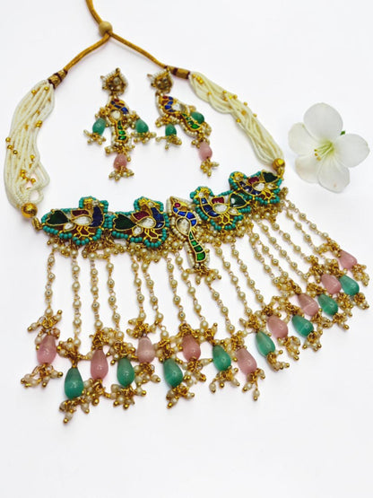 PINK-SEA BLUE GANGA HERITAGE JEWELLERY SET