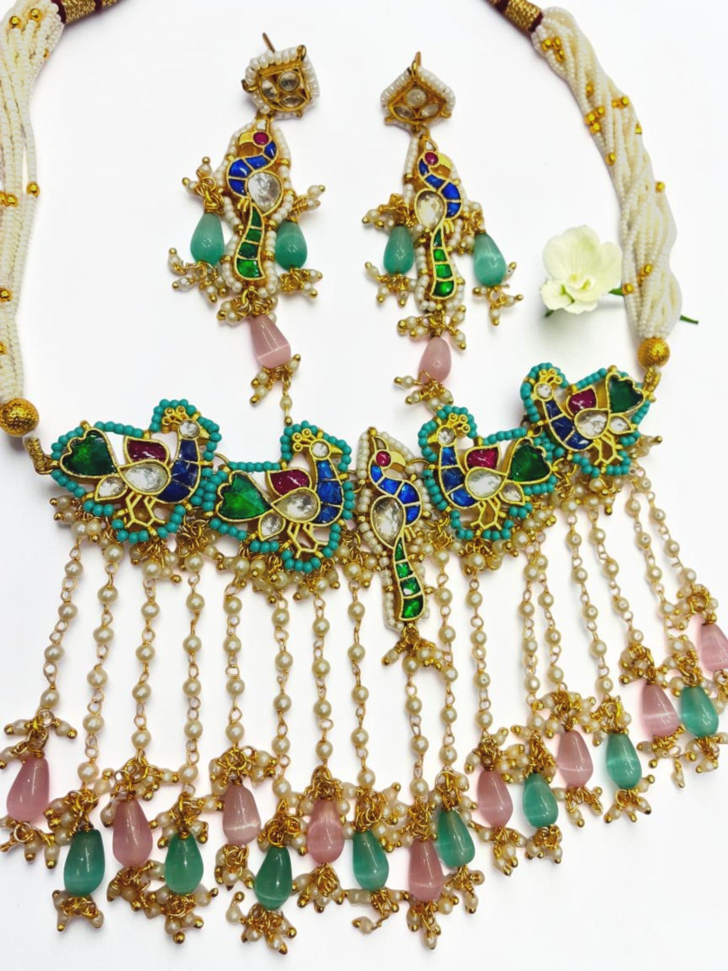 PINK-SEA BLUE GANGA HERITAGE JEWELLERY SET