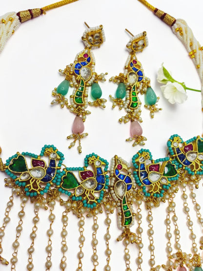 PINK-SEA BLUE GANGA HERITAGE JEWELLERY SET