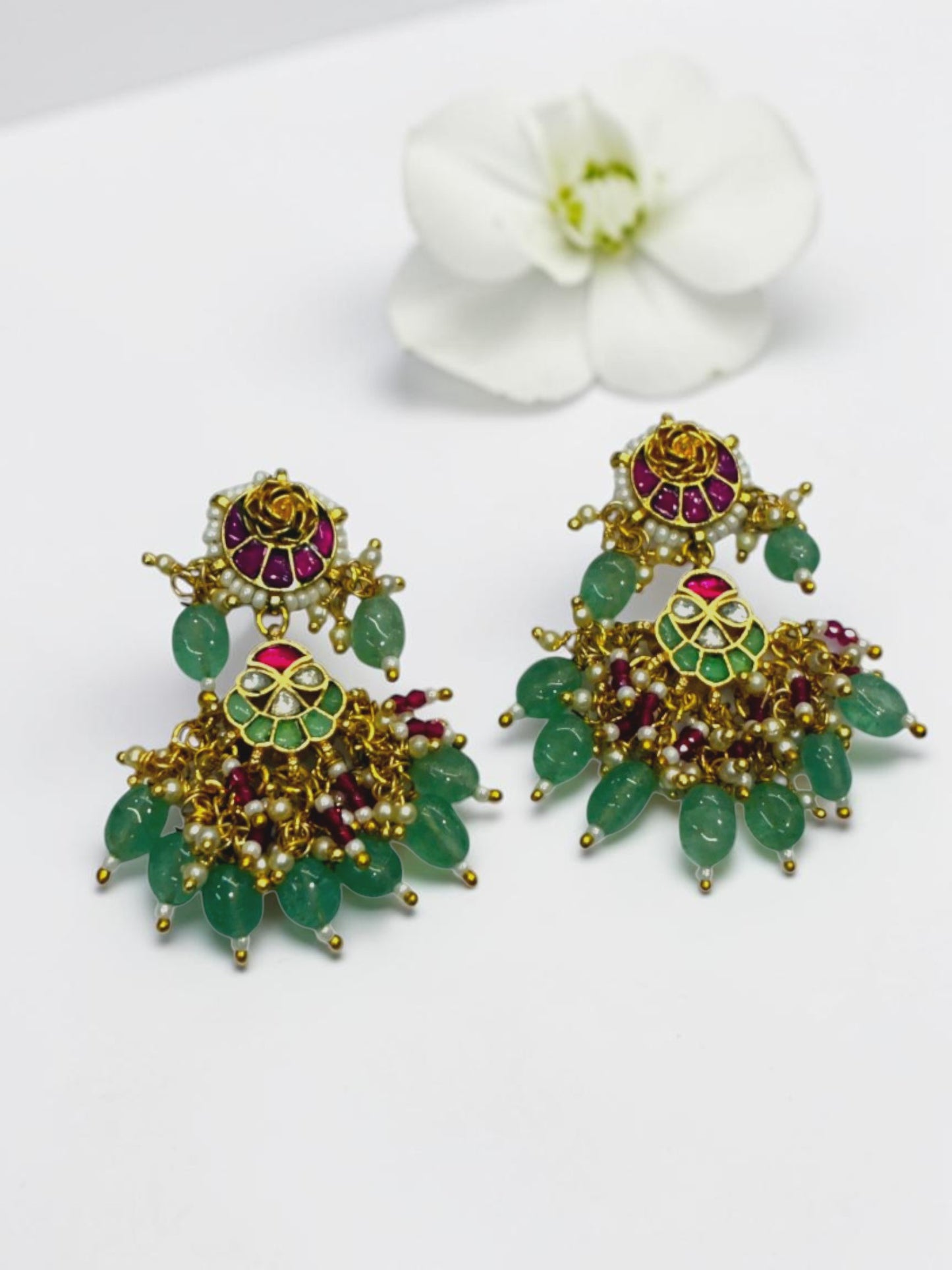 RUBY-SEA GREEN DHARA EARRINGS