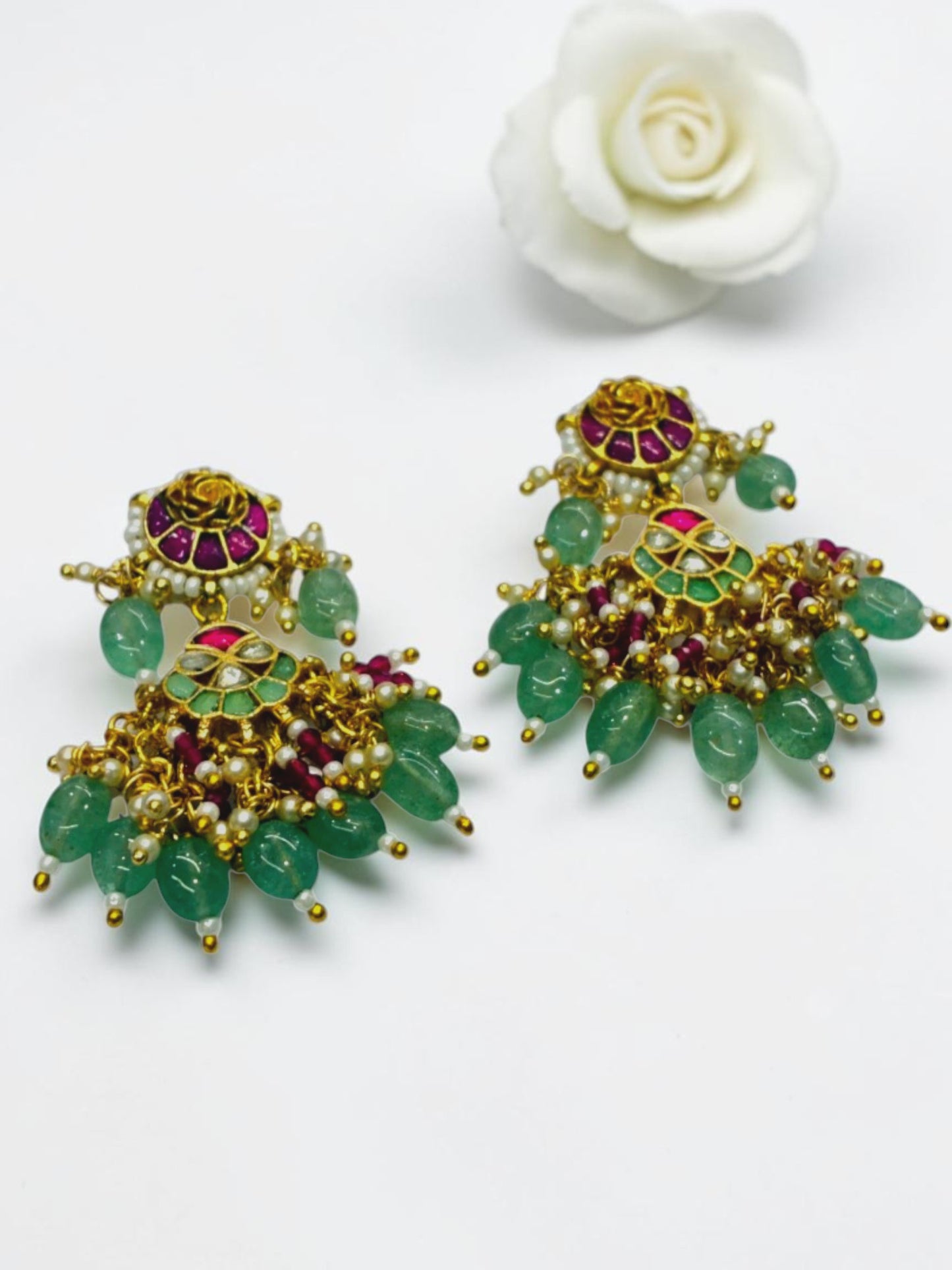 RUBY-SEA GREEN DHARA EARRINGS