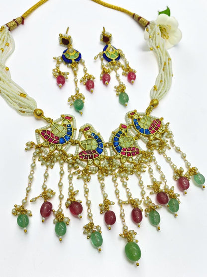 RUBY-SEA GREEN GANGA HERITAGE JEWELLERY SET