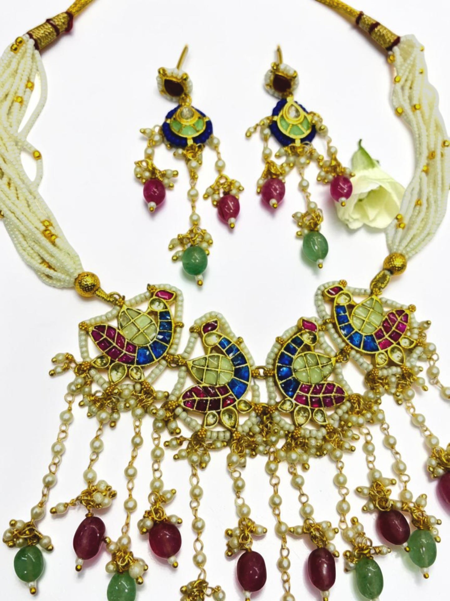 RUBY-SEA GREEN GANGA HERITAGE JEWELLERY SET