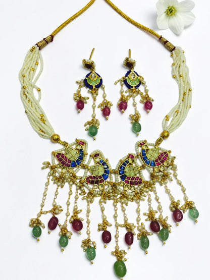 RUBY-SEA GREEN GANGA HERITAGE JEWELLERY SET