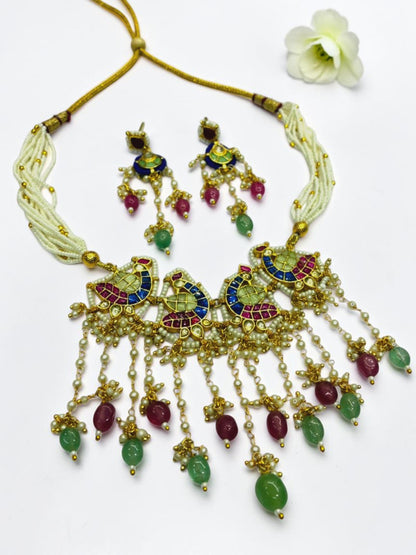 RUBY-SEA GREEN GANGA HERITAGE JEWELLERY SET