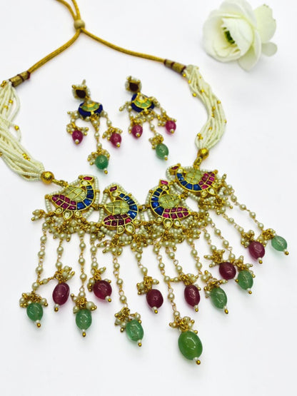 RUBY-SEA GREEN GANGA HERITAGE JEWELLERY SET