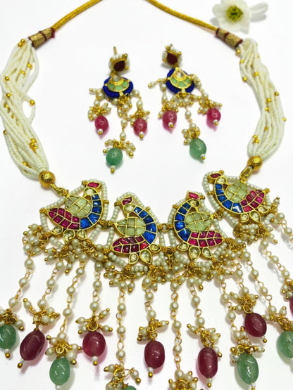 RUBY-SEA GREEN GANGA HERITAGE JEWELLERY SET