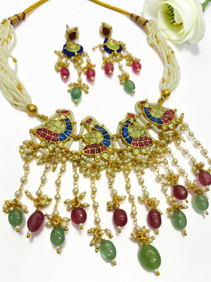 RUBY-SEA GREEN GANGA HERITAGE JEWELLERY SET