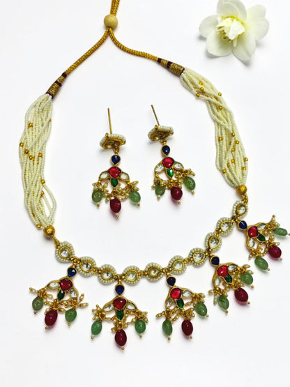 RUBY-SEA GREEN HETAL HERITAGE JEWELLERY SET
