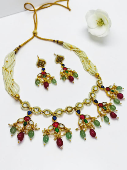 RUBY-SEA GREEN HETAL HERITAGE JEWELLERY SET