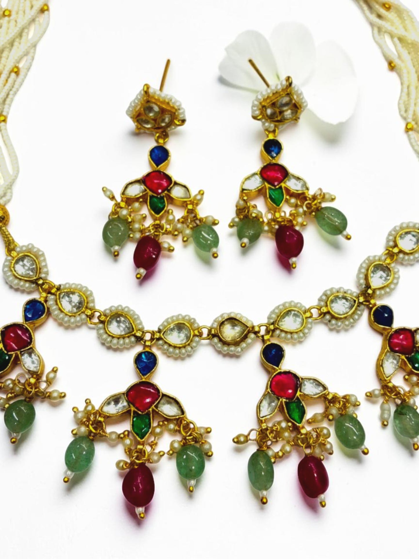 RUBY-SEA GREEN HETAL HERITAGE JEWELLERY SET