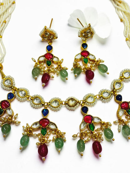 RUBY-SEA GREEN HETAL HERITAGE JEWELLERY SET