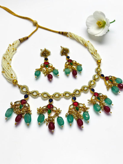 RUBY-SEA BLUE HETAL HERITAGE JEWELLERY SET