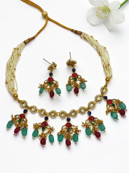 RUBY-SEA BLUE HETAL HERITAGE JEWELLERY SET