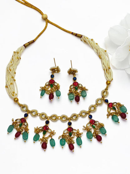 RUBY-SEA BLUE HETAL HERITAGE JEWELLERY SET
