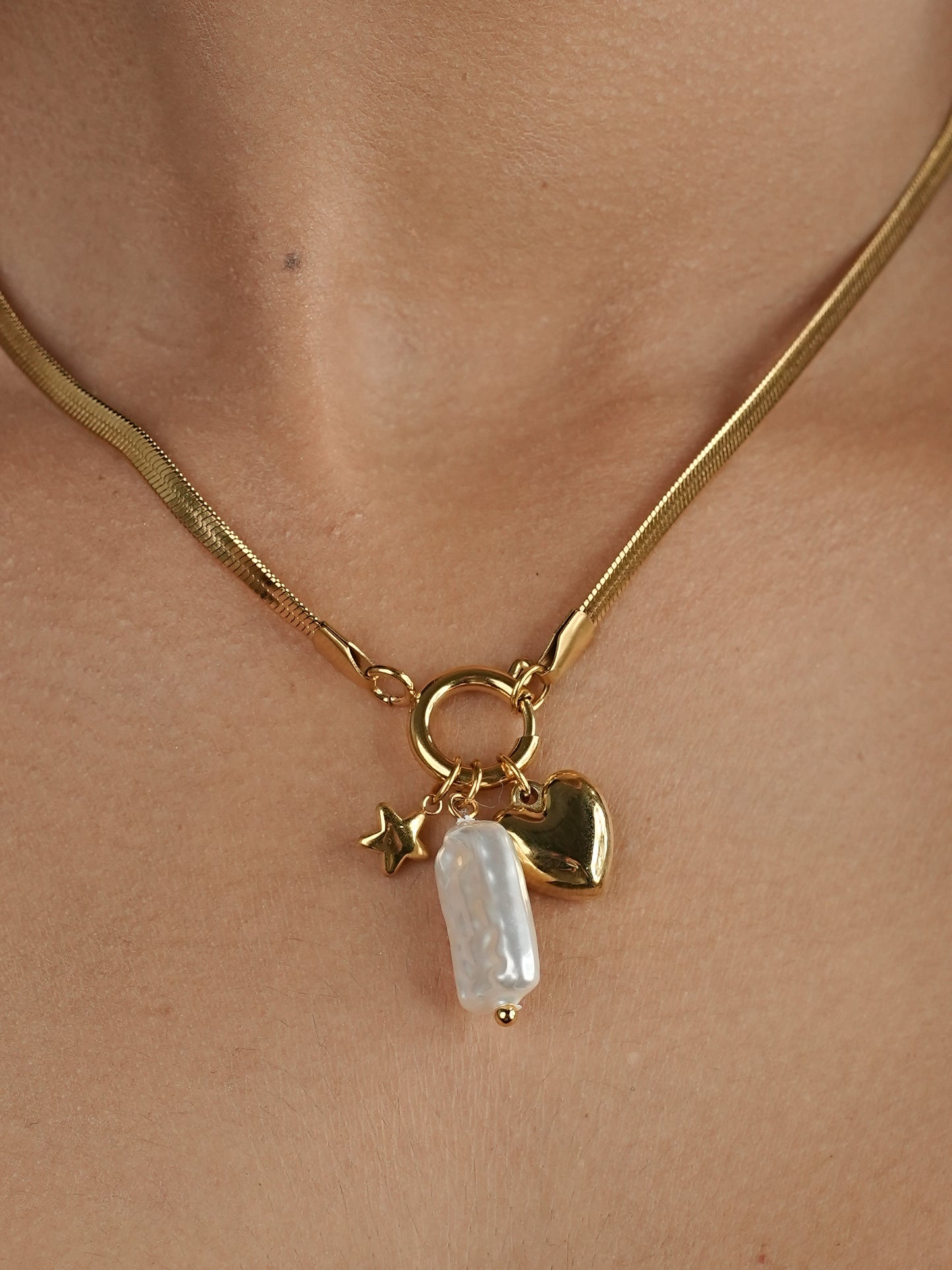 CHARMS LIKE HEART, STAR, PEARL WITH GOLDEN ANTI TARNISH CHAIN