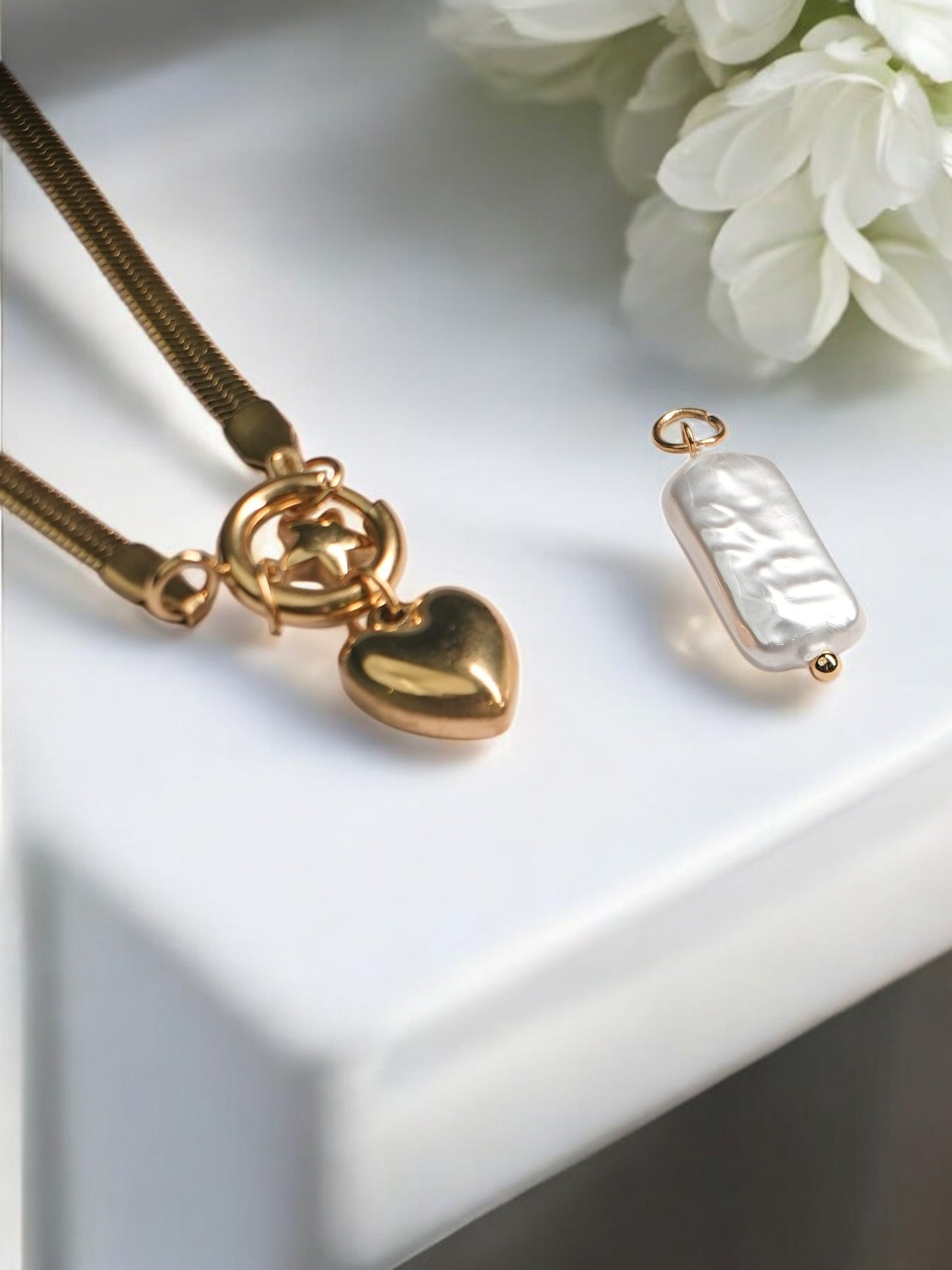 CHARMS LIKE HEART, STAR, PEARL WITH GOLDEN ANTI TARNISH CHAIN