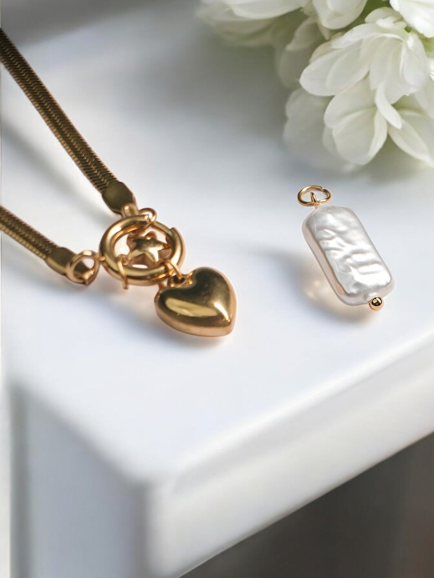CHARMS LIKE HEART, STAR, PEARL WITH GOLDEN ANTI TARNISH CHAIN