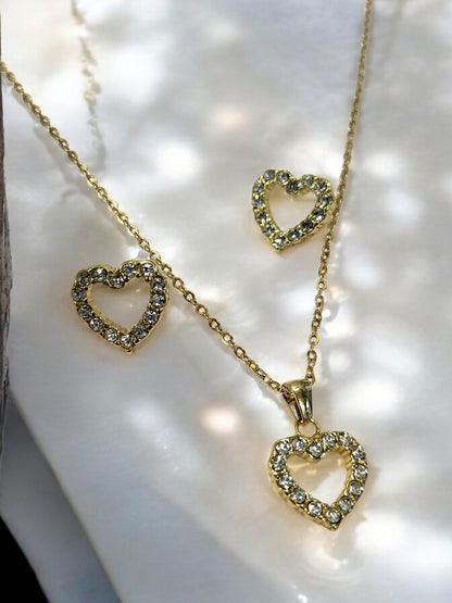 GOLDEN DIAMOND HEART PENDENT, EARRING AND CHIAN  