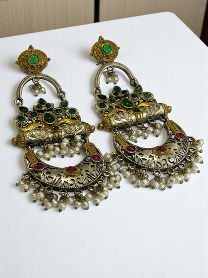 GREEN RUBY HITESHREE GERMAN SILVER EARRINGS