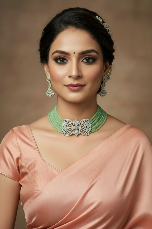 LIGHT GREEN AMALA  DIAMOND JEWELLERY SET