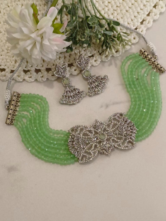 LIGHT GREEN AMALA  DIAMOND JEWELLERY SET