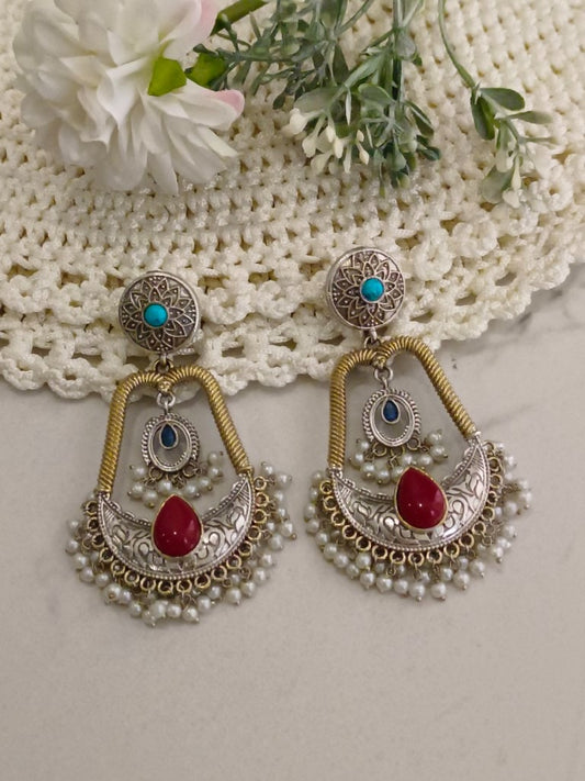 RED & BLUE BHAVYAM GERMAN SILVER EARRINGS