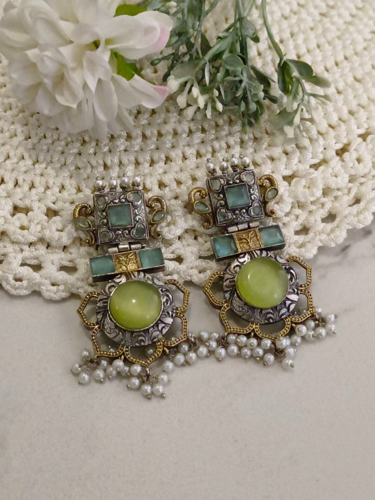 LIGHT GREEN VAIBHAVYA GERMAN SILVER EARRINGS