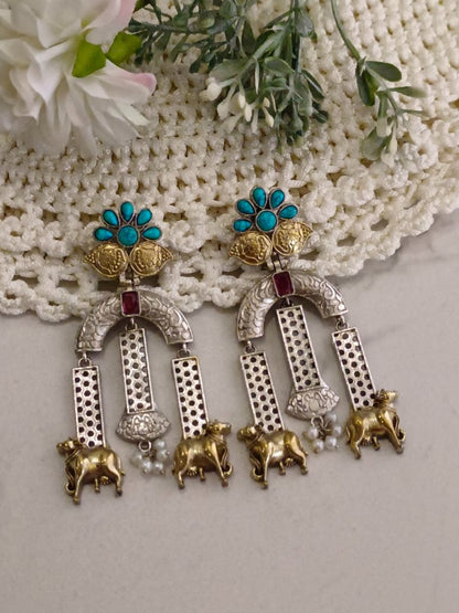 BLUE DIVYANSHI GERMAN SILVER EARRINGS