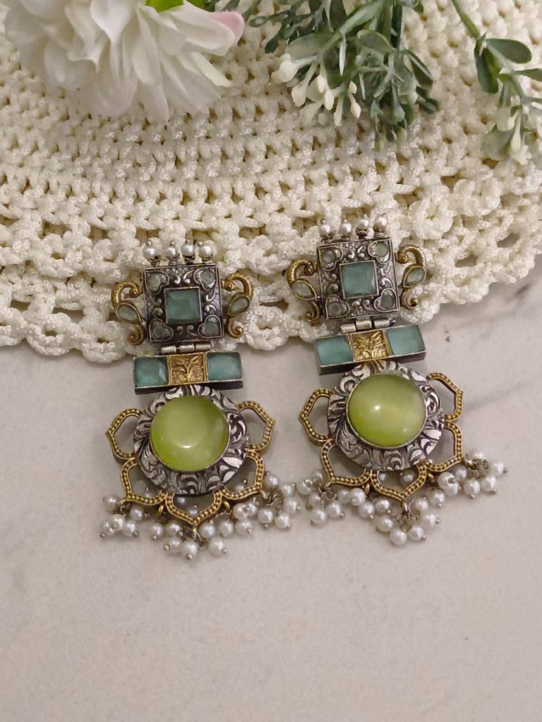 LIGHT GREEN VAIBHAVYA GERMAN SILVER EARRINGS