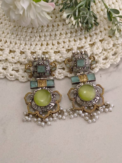 LIGHT GREEN VAIBHAVYA GERMAN SILVER EARRINGS