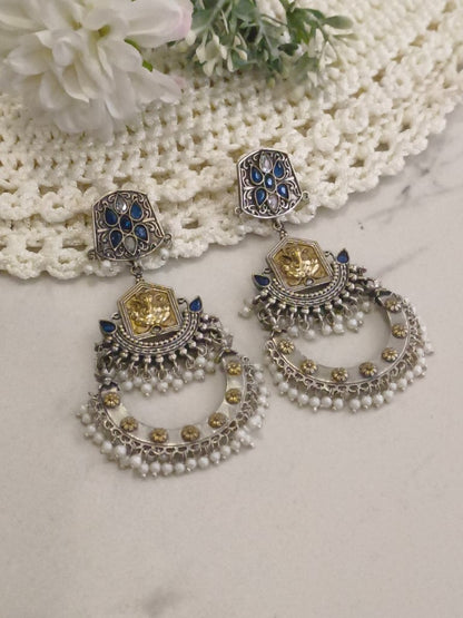 BLUE & WHITE KESHVI GERMAN SILVER EARRINGS