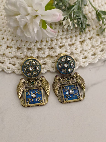 BLUE GOMTI GERMAN SILVER EARRINGS