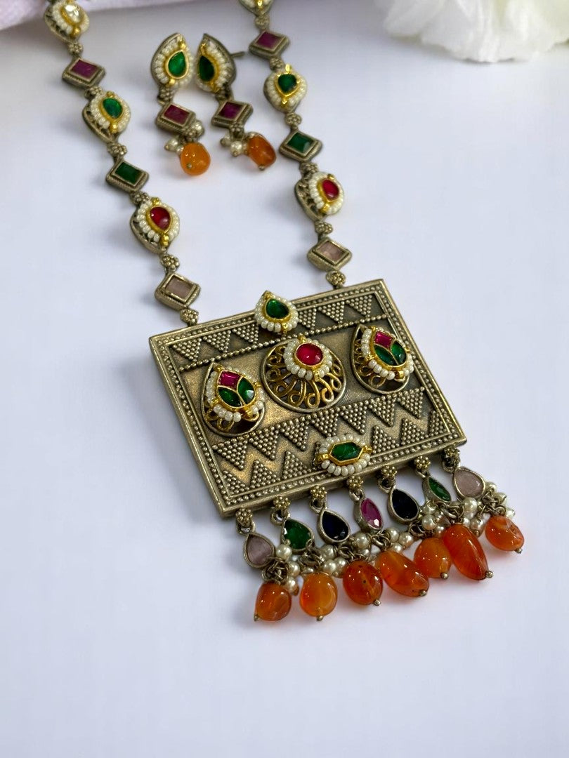 ORANGE AADISHREE GERMAN SILVER JEWELLERY SET