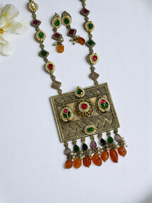 ORANGE AADISHREE GERMAN SILVER JEWELLERY SET