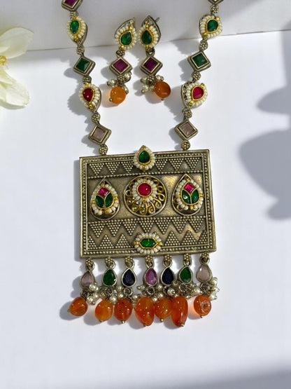 ORANGE AADISHREE GERMAN SILVER JEWELLERY SET