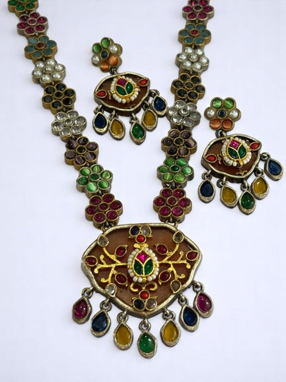 MULTI LENA GERMAN SILVER JEWELLERY SET