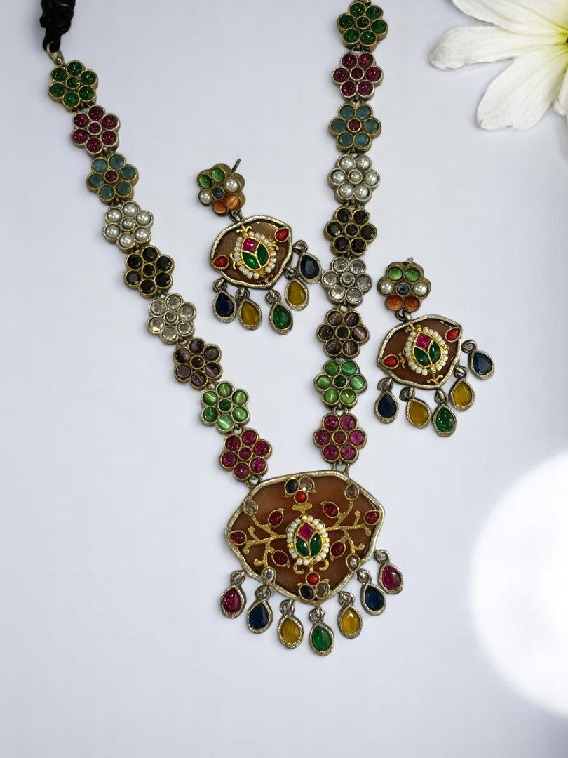 MULTI LENA GERMAN SILVER JEWELLERY SET
