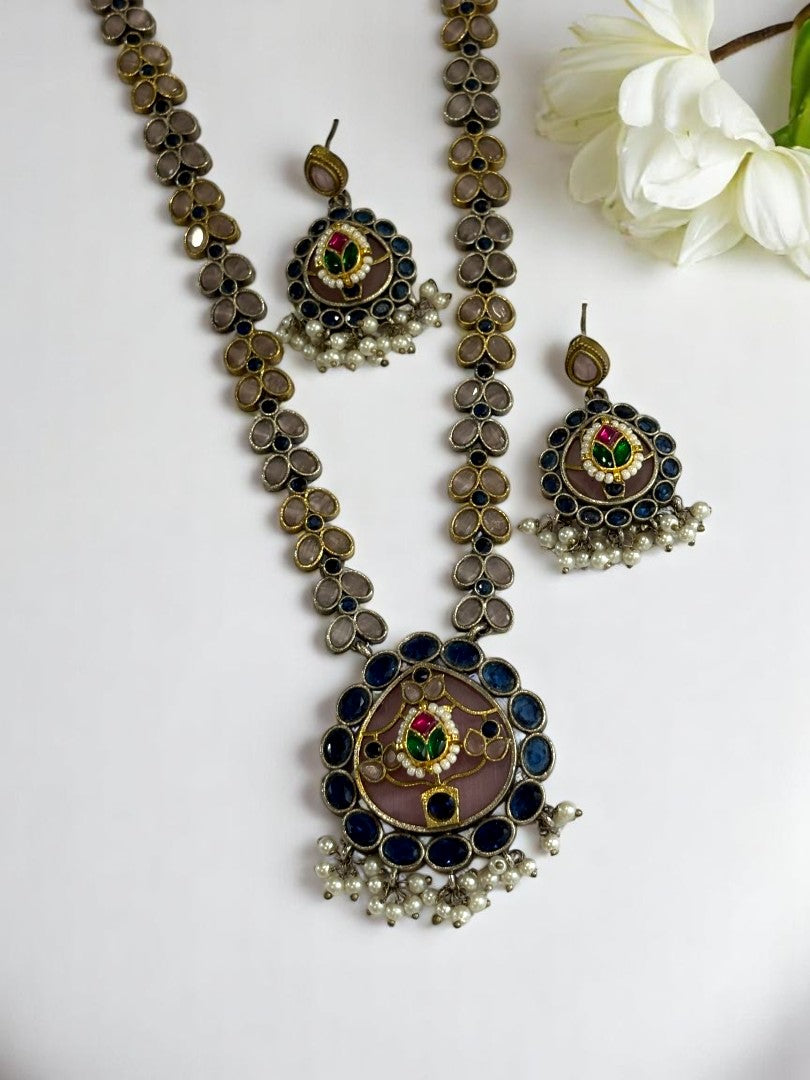 BLUE VIOLET GERMAN SILVER JEWELLERY SET