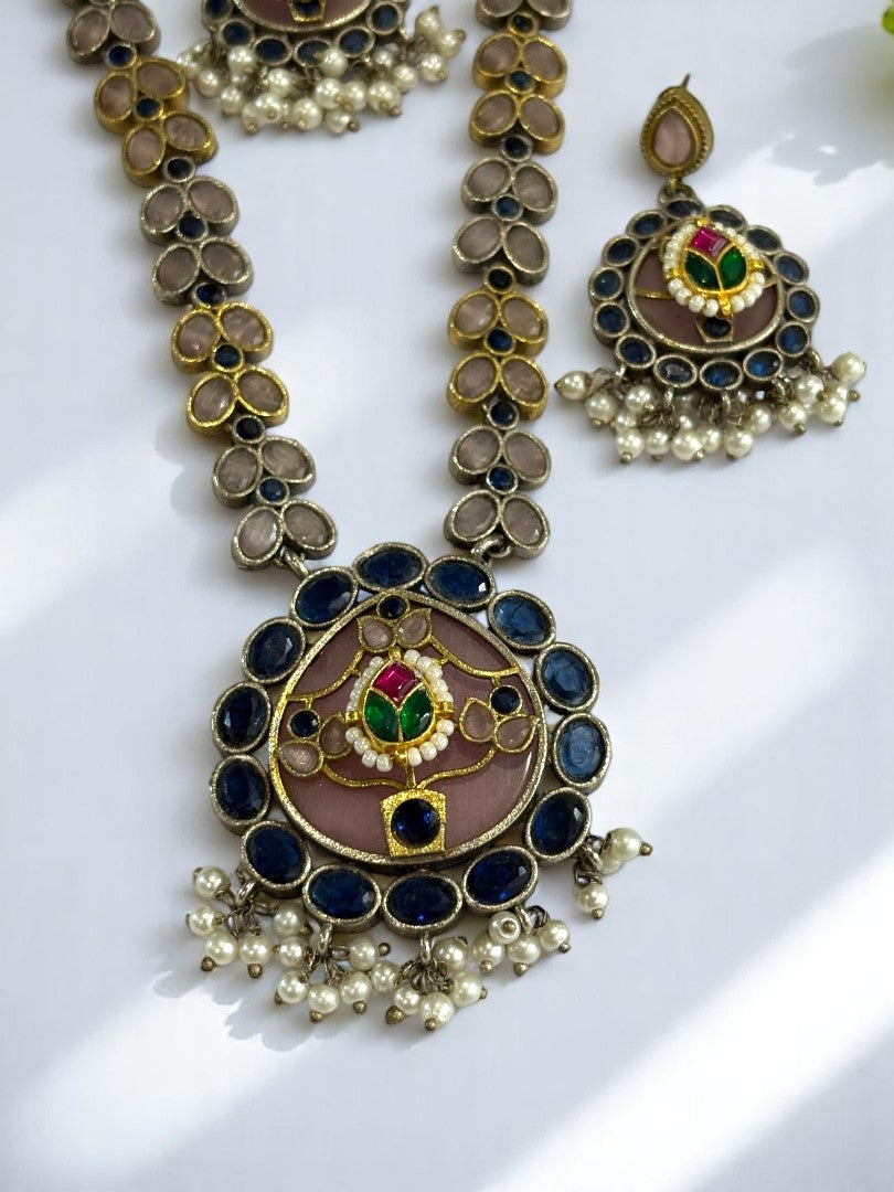 BLUE VIOLET GERMAN SILVER JEWELLERY SET