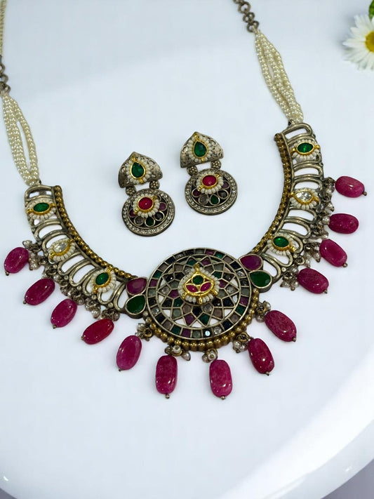 RUBY SANIDHYA GERMAN SILVER JEWELLERY SET