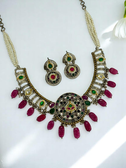 RUBY SANIDHYA GERMAN SILVER JEWELLERY SET