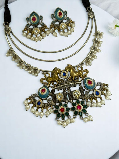 SKY BLUE HASLI BABITHRA GERMAN SILVER JEWELLERY SET