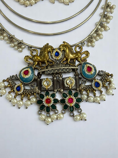 SKY BLUE HASLI BABITHRA GERMAN SILVER JEWELLERY SET