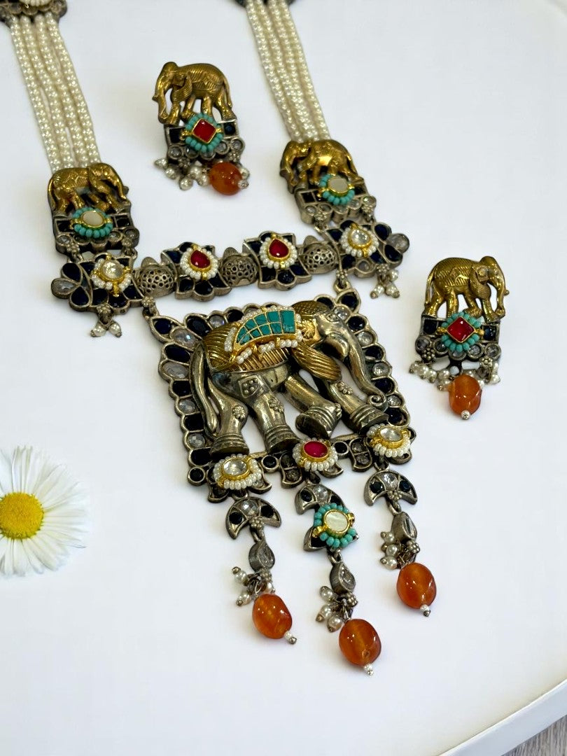 BLUE MARLENA GERMAN SILVER JEWELLERY SET