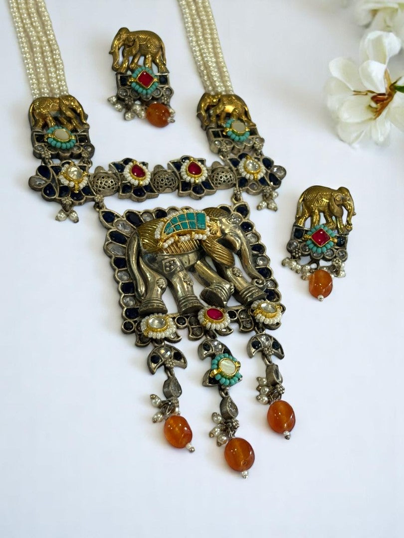 BLUE MARLENA GERMAN SILVER JEWELLERY SET