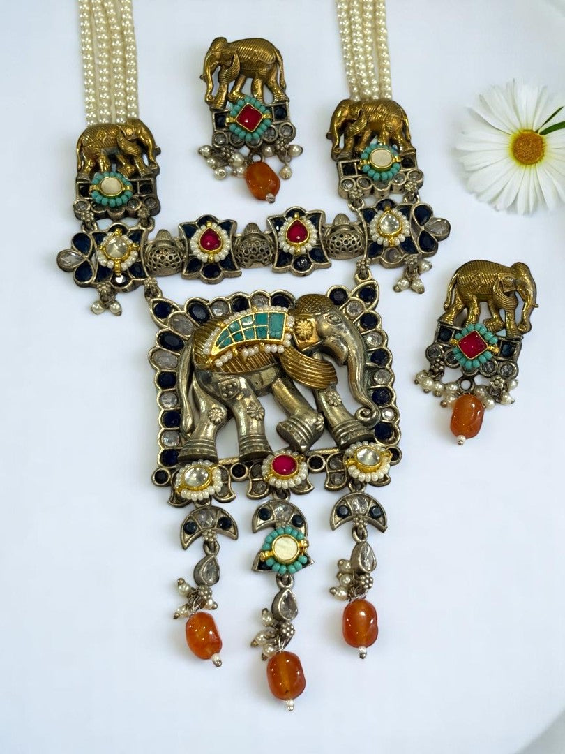 BLUE MARLENA GERMAN SILVER JEWELLERY SET