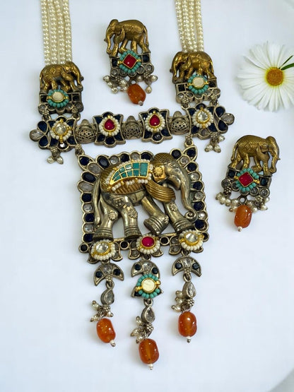 BLUE MARLENA GERMAN SILVER JEWELLERY SET