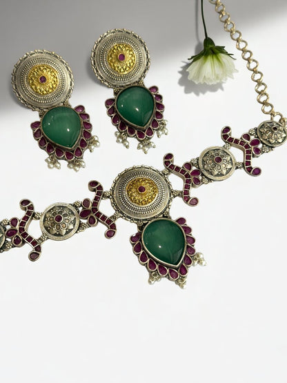 SEA GREEN NAYSA GERMAN SILVER JEWELLERY SET