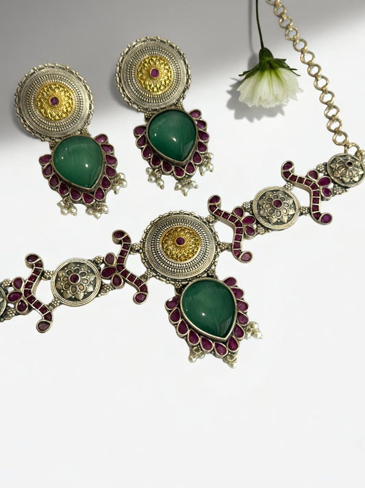 SEA GREEN NAYSA GERMAN SILVER JEWELLERY SET
